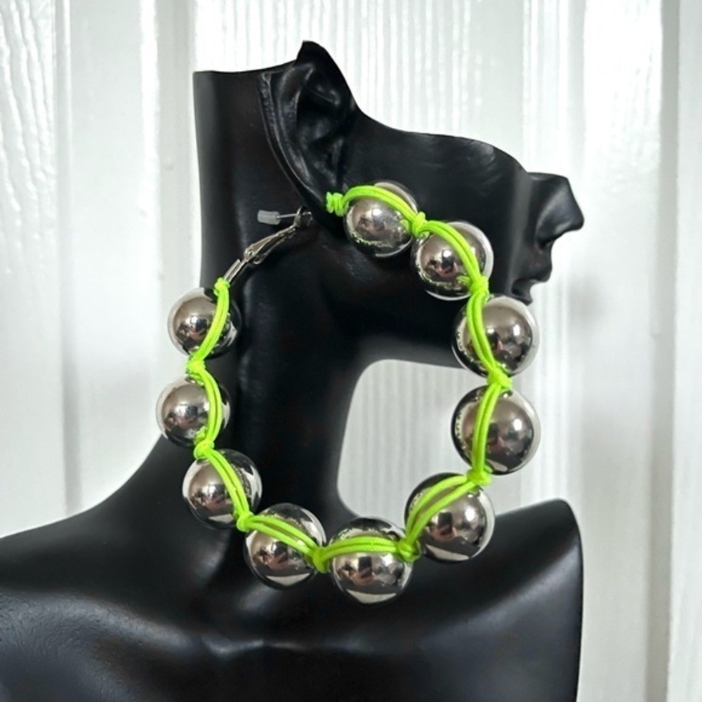 Urban Outfitters | Rachel Statement Green Ball Hoop Earrings | NWT.